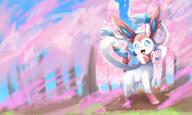 amount:solo atmosphere:flowers atmosphere:forest atmosphere:sakura body-type:feral flower hall-of-fame:bronze hall-of-fame:silver series:eeveelutions series:pokemon species:sylveon style:kawaii style:painted // 2048x1222 // 2.7MB