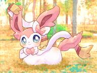 amount:solo atmosphere:autumn atmosphere:sunlight body-type:feral loafing oc series:eeveelutions series:pokemon species:sylveon style:detailed-pattern style:girly style:grainy-lines style:intentional-blur style:kawaii style:noisy style:playful // 1200x900 // 185KB