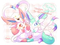 affection amount:pair body-type:feral cuddling hall-of-fame:bronze hat oc series:eeveelutions series:pokemon species:sylveon style:abstract-background style:girly style:kawaii // 4000x3000 // 959KB
