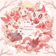 amount:multiple atmosphere:autumn body-type:feral body-type:semi-anthro grouping:grass-types mushrooms series:eeveelutions series:pokemon species:celebi species:chikorita species:leafeon species:lilligant species:shaymin species:snivy style:pastel-colors style:playful // 1100x1100 // 210KB