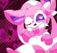 amount:solo atmosphere:evil body-type:feral series:eeveelutions series:pokemon species:sylveon style:chromatic-aberration style:dithering style:girly style:one-color style:pink wink // 1522x1425 // 228KB