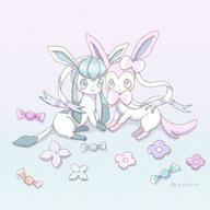amount:pair atmosphere:assorted-objects body-type:feral series:eeveelutions series:pokemon species:glaceon species:sylveon style:grainy-lines style:playful // 1710x1710 // 379KB