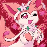 amount:solo atmosphere:flowers atmosphere:valentines-day body-type:feral hall-of-fame:bronze necklace oc series:eeveelutions series:pokemon species:sylveon style:abstract-background style:kawaii style:outline wearing-bow wink // 2000x2000 // 2.9MB
