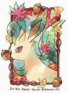acorn amount:solo atmosphere:autumn body-type:feral series:eeveelutions series:pokemon species:leafeon style:watercolor // 1391x1889 // 2.9MB