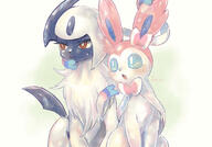 affection amount:pair annoyed body-type:feral holding-with-ribbons series:eeveelutions series:pokemon species:absol species:sylveon style:painted // 1672x1168 // 203KB