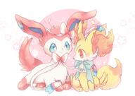 affection amount:pair bell body-type:feral cuddling fluffified hall-of-fame:bronze series:eeveelutions series:pokemon species:fennekin species:sylveon style:playful style:very-playful wearing-bow // 2048x1451 // 188KB