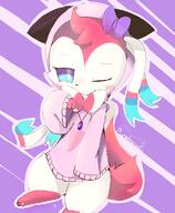 amount:solo body-type:feral hoodie imitation series:eeveelutions series:pokemon species:sylveon style:abstract-background style:kawaii style:outline style:pastel-colors style:playful sweater visual-teasing wink // 795x969 // 436KB