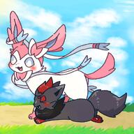 amount:pair body-type:feral series:eeveelutions series:pokemon species:sylveon species:zorua style:abstract-background // 2048x2048 // 3.2MB