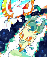 amount:pair atmosphere:abstract body-type:feral series:eeveelutions series:pokemon species:leafeon species:masquerain style:dithering style:pop // 980x1200 // 1.0MB