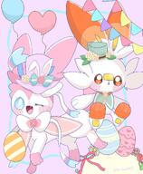 amount:pair atmosphere:easter body-type:feral hat outfit series:eeveelutions series:pokemon species:scorbunny species:sylveon style:girly style:pastel-colors // 1500x1823 // 305KB