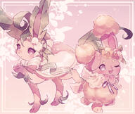 amount:pair atmosphere:regal body-type:feral body-type:semi-anthro cloak outfit series:eeveelutions series:pokemon species:buneary species:leafeon style:kawaii style:vintage // 1976x1664 // 1.9MB
