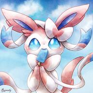 amount:solo atmosphere:clouds body-type:feral eating popsicle series:eeveelutions series:pokemon species:sylveon style:watercolor // 1000x1000 // 134KB