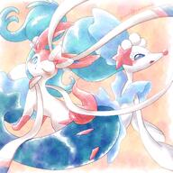 amount:pair body-type:feral series:eeveelutions series:pokemon species:primarina species:sylveon style:watercolor // 2000x2000 // 614KB
