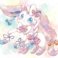 amount:solo atmosphere:fashion body-type:feral hall-of-fame:bronze hall-of-fame:gold hall-of-fame:silver princess series:eeveelutions series:pokemon species:sylveon style:girly style:pastel-colors style:playful style:very-girly style:watercolor wearing-bow // 2000x2000 // 562KB
