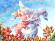 amount:pair atmosphere:field atmosphere:flowers body-type:feral flower hall-of-fame:bronze hall-of-fame:silver heart-shape series:eeveelutions series:pokemon species:shiny-pokemon species:sylveon style:watercolor // 2000x1500 // 546KB