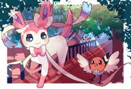 amount:multiple amount:solo atmosphere:sunlight atmosphere:town body-type:feral series:eeveelutions series:pokemon species:fletchling species:sylveon style:white-border // 2048x1396 // 367KB