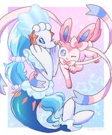 amount:pair body-type:feral series:eeveelutions series:pokemon species:primarina species:sylveon style:girly style:kawaii style:pastel-colors style:playful style:sparkly style:very-girly style:white-border wink // 1695x2048 // 334KB