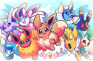amount:multiple body-type:feral grouping:all-eeveelutions hall-of-fame:bronze series:eeveelutions series:pokemon style:kawaii style:over-exposure style:playful wearing-bow // 1280x843 // 395KB