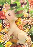 amount:multiple amount:solo atmosphere:flowers body-type:feral series:eeveelutions series:pokemon species:cutiefly species:leafeon style:girly style:kawaii style:noisy // 1022x1445 // 274KB