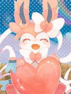 amount:solo atmosphere:field body-type:feral holding-heart series:eeveelutions series:pokemon species:sylveon style:dithering style:kawaii style:outline style:playful // 1536x2048 // 2.2MB