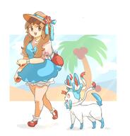 amount:pair atmosphere:beach body-type:humanoid body-type:slightly-chubby dress hat long-hair series:eeveelutions series:pokemon species:human species:shiny-pokemon species:sylveon // 5285x5500 // 3.7MB