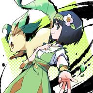 amount:pair body-type:feral body-type:humanoid series:eeveelutions series:pokemon species:human species:leafeon style:abstract-background style:dithering // 768x768 // 140KB