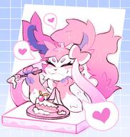 amount:solo body-type:feral cake eating food hall-of-fame:bronze hall-of-fame:silver series:eeveelutions series:pokemon species:sylveon style:girly style:pastel-colors style:playful sweets // 1368x1445 // 251KB