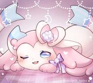 amount:solo atmosphere:fashion body-type:feral hall-of-fame:bronze series:eeveelutions series:pokemon species:sylveon style:girly style:pastel-colors style:playful style:very-girly style:very-playful wearing-bow wink // 768x682 // 558KB