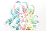amount:multiple body-type:feral heart-shape series:eeveelutions series:pokemon species:glaceon species:leafeon species:sylveon style:watercolor // 2039x1378 // 670KB