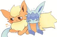 affection amount:pair body-type:feral cuddling relaxed series:eeveelutions series:pokemon species:flareon species:glaceon style:simple-colors // 1479x982 // 106KB