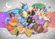 affection amount:multiple body-type:feral cuddling forehead-gem grouping:all-eeveelutions series:eeveelutions series:pokemon species:eevee species:espeon species:flareon species:glaceon species:jolteon species:leafeon species:shiny-pokemon species:sylveon species:umbreon species:vaporeon style:abstract-background style:chromatic-aberration style:lines-effected-by-lighting // 1748x1233 // 2.8MB