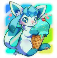 amount:solo body-type:semi-anthro food ice-cream series:eeveelutions series:pokemon species:glaceon style:chromatic-aberration // 880x896 // 801KB