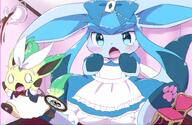 amount:pair atmosphere:regal body-type:anthro body-type:semi-anthro feminine flower maid outfit series:eeveelutions series:pokemon species:leafeon style:girly style:kawaii wearing-flower // 1500x980 // 1.4MB
