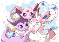 amount:multiple body-type:feral forehead-gem series:eeveelutions series:pokemon species:espeon species:shiny-pokemon species:sylveon species:vaporeon style:abstract-background style:idk-i-just-like-the-color-scheme style:pastel-colors style:playful // 600x423 // 96KB