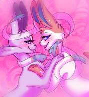 amount:pair body-type:semi-anthro forehead-gem romance series:eeveelutions series:pokemon species:espeon species:sylveon style:girly style:sparkly // 859x930 // 891KB