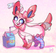 amount:solo body-type:feral drink milk series:eeveelutions series:pokemon species:sylveon style:girly style:one-color style:pink style:sparkly style:very-girly thigh-highs wearing-bow // 918x871 // 131KB