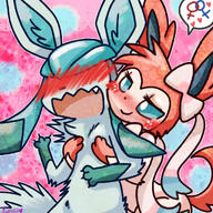 affection amount:pair body-type:feral body-type:semi-anthro hugging lesbian series:eeveelutions series:pokemon species:glaceon species:sylveon style:watercolor visual-teasing // 1024x1024 // 263KB