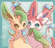 amount:pair body-type:feral nomming series:eeveelutions series:pokemon species:leafeon species:sylveon style:abstract-background style:dithering // 1280x1100 // 218KB