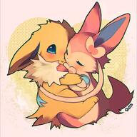 affection amount:pair body-type:feral cuddling series:eeveelutions series:pokemon species:jolteon species:sylveon // 750x750 // 1012KB