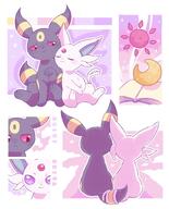 affection amount:pair body-type:feral book cheek-rub cuddling forehead-gem mini-comic pressing-same-body-part-against-each-other romance series:eeveelutions series:pokemon species:espeon species:umbreon style:dithering style:pastel-colors // 1200x1482 // 185KB