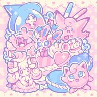 amount:multiple body-type:feral food grouping:fairy-types hall-of-fame:bronze macarons series:eeveelutions series:pokemon species:alcremie species:clefairy species:fidough species:food-creature species:hatterene species:jigglypuff species:sylveon species:tinkaton style:dithering style:girly style:pastel-colors style:very-girly sweets // 540x537 // 517KB