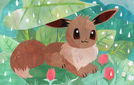 amount:solo atmosphere:forest atmosphere:rain body-type:feral flower series:pokemon species:eevee style:playful // 540x339 // 75KB