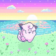 amount:solo atmosphere:fantasy atmosphere:sunset body-type:semi-anthro species:clefairy style:dithering style:girly style:pastel-colors style:pixel-art // 540x540 // 14KB