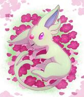 amount:solo atmosphere:flowers body-type:feral flower forehead-gem series:eeveelutions series:pokemon species:espeon species:shiny-pokemon style:complementary-colors style:noisy // 1756x2048 // 403KB