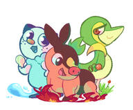 amount:multiple body-type:feral body-type:semi-anthro series:pokemon species:oshawott species:otter species:snivy species:tepig // 540x447 // 68KB