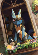 amount:solo atmosphere:garden atmosphere:home body-type:anthro species:cutiefly species:fletchling species:lucario // 1423x2048 // 662KB