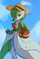 amount:solo atmosphere:farm atmosphere:field basket body-type:anthro species:gardevoir straw_hat // 1423x2048 // 1.2MB
