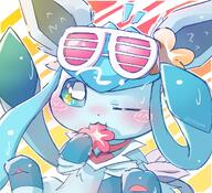 amount:solo body-type:feral feminine flower glasses series:eeveelutions series:pokemon species:glaceon style:girly sunglasses wearing-flower // 1100x1000 // 201KB