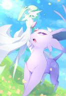 amount:pair atmosphere:anime atmosphere:field atmosphere:flowers atmosphere:sunlight body-type:anthro body-type:feral body-type:semi-anthro forehead-gem series:eeveelutions series:pokemon species:espeon species:gardevoir style:girly style:intentional-blur // 1700x2470 // 2.2MB