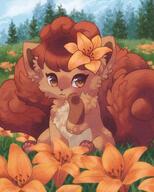 amount:solo atmosphere:field atmosphere:flowers atmosphere:hills body-type:feral feminine flower fluffified species:vulpix style:girly style:noisy style:painted wearing-flower // 1638x2048 // 499KB